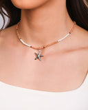 Choker Cristais Coloridos Estrela do Mar Ródio Branco
