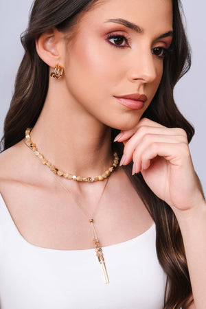 Choker Madrepérolas Marrom Quadrados Lisos Banhado a Ouro 18K