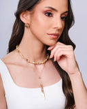 Choker Madrepérolas Marrom Quadrados Lisos Banhado a Ouro 18K