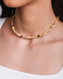 Choker Madrepérolas Marrom Quadrados Lisos Banhado a Ouro 18K