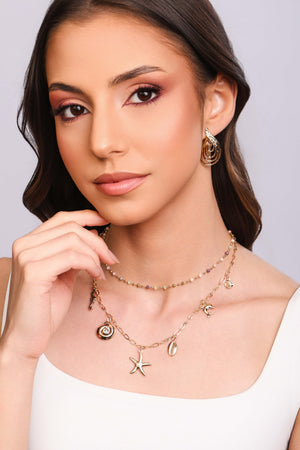 Choker Cristais Coloridos Bolinhas Banhado a Ouro 18K