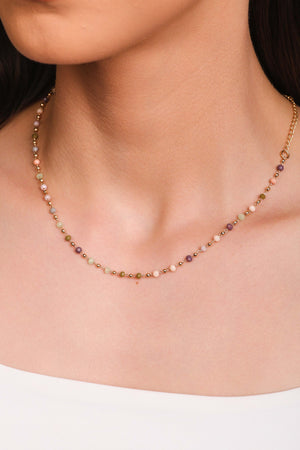 Choker Cristais Coloridos Bolinhas Banhado a Ouro 18K