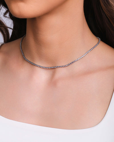 Choker Riviera Ametista 2 mm Ródio Branco - 32 cm