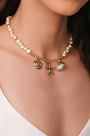 Choker Marítima Pérolas Banhada a Ouro 18K