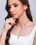 Gargantilha Gravata Cristais Coloridos Palitos Banhado a Ouro 18K