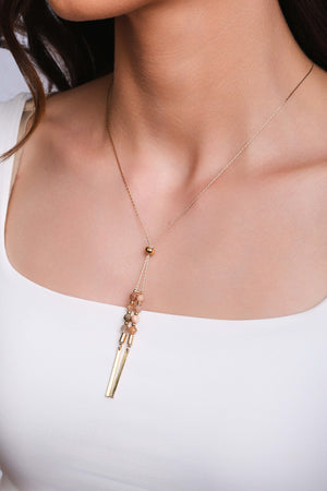 Gargantilha Gravata Cristais Coloridos Palitos Banhado a Ouro 18K