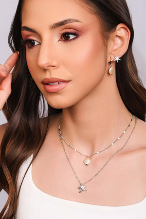 Gargantilha Plaquinhas Concha Perolada Ródio Branco - 40 cm