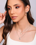 Gargantilha Plaquinhas Concha Perolada Ródio Branco - 40 cm