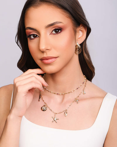 Colar Elos Pingentes Marítimos Banhado a Ouro 18K - 50 cm