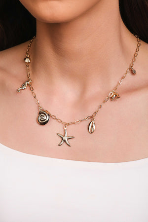 Gargantilha Elos Pingentes Marítimos Banhado a Ouro 18K - 50 cm