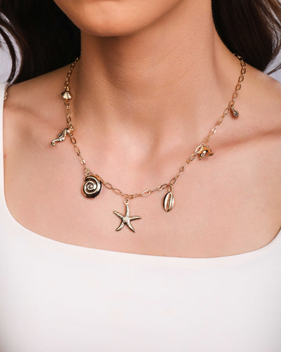 Colar Elos Pingentes Marítimos Banhado a Ouro 18K - 50 cm