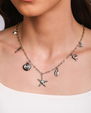 Gargantilha Elos Pingentes Marítimos Ródio Branco - 50 cm