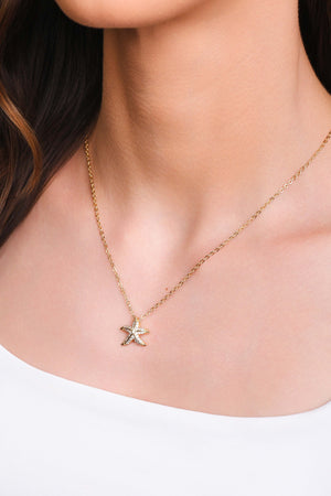 Gargantilha Elos Estrela do Mar Cravejada Cristal 1.3 cm Banhado a Ouro 18K - 45 cm