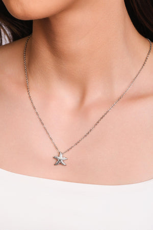 Gargantilha Elos Estrela do Mar Cravejada Cristal 1.3 cm Ródio Branco - 45 cm