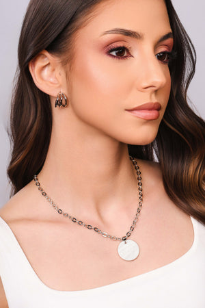 Gargantilha Elos Ovais Pingente Madrepérola 2.5 cm Ródio Branco - 45 cm