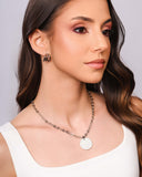 Gargantilha Elos Ovais Pingente Madrepérola 2.5 cm Ródio Branco - 45 cm