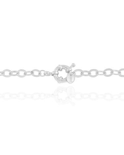 Colar Elos Ovais Pingente Madrepérola 2,5 cm Ródio Branco - 45 cm
