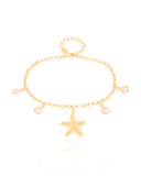 Tornozeleira Estrela do Mar com Pérolas Banhado a Ouro 18K