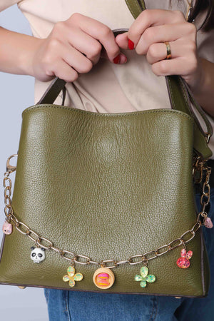 Colar de Bolsa Elos Pingentes Bichinhos Banho Dourado