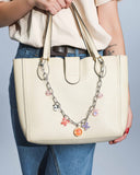 Colar de Bolsa Elos Pingentes Bichinhos Banho Branco