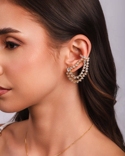 Ear Line Ponto de Luz Cristal - Unidade (Peça Avulsa) - Banhado a Ouro 18K