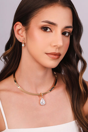 Pingente Gota Cravejada Cristal Banhado a Ouro 18K