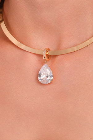 Pingente Gota Cravejada Cristal Banhado a Ouro 18K