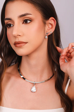 Pingente Gota Cravejada Cristal Ródio Branco