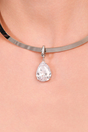 Pingente Gota Cravejada Cristal Ródio Branco