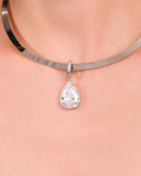 Pingente Gota Cravejada Cristal Ródio Branco