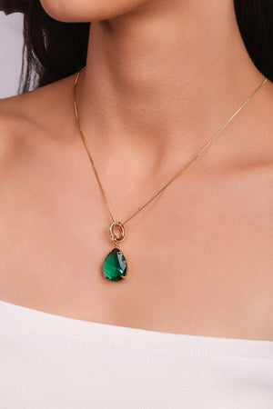 Pingente Gota Turmalina Cravejada Cristal Banhado a Ouro 18K