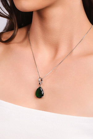 Pingente Gota Esmeralda Cravejada Cristal Ródio Branco