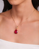Pingente Gota Safira Rosa Cravejada Cristal Banhado a Ouro 18K