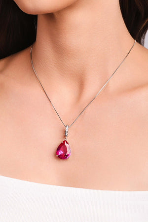 Pingente Gota Safira Rosa Cravejada Cristal Ródio Branco