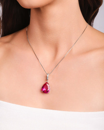 Pingente Gota Safira Rosa Cravejada Cristal Ródio Branco