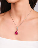 Pingente Gota Safira Rosa Cravejada Cristal Ródio Branco