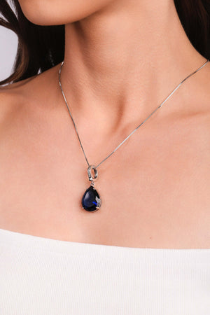 Pingente Gota Safira Cravejada Cristal Ródio Branco