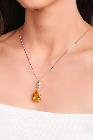 Pingente Gota Citrino Cravejada Cristal Ródio Branco