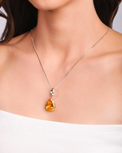 Pingente Gota Citrino Cravejada Cristal Ródio Branco