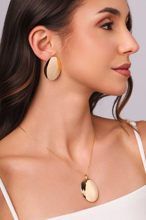 Brinco Oval Liso 3.7 cm Banhado a Ouro 18K