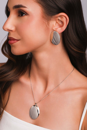 Brinco Oval Liso 3.7 cm Ródio Branco