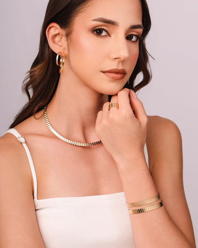 Brinco Argola Reta Esteira Texturizada 3,6 cm Banhado a Ouro 18K