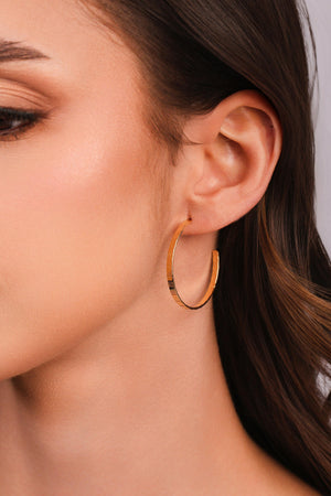 Brinco Argola Reta Esteira Texturizada 3.6 cm Banhado a Ouro 18K