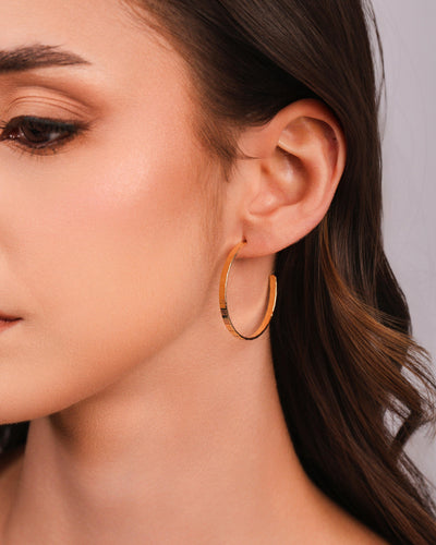 Brinco Argola Reta Esteira Texturizada 3,6 cm Banhado a Ouro 18K