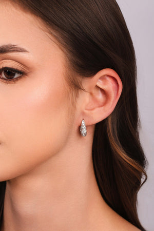 Brinco Argola Gota Cravejada Cristal 1.5 cm Ródio Branco