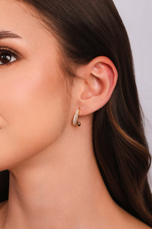 Brinco Argola Click Gota Cravejada Cristal 1.6 cm Banhado a Ouro 18K