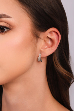 Brinco Argola Click Gota Cravejada Cristal 1.6 cm Ródio Branco