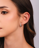 Brinco Argola Click Gota Cravejada Cristal 1.6 cm Ródio Branco