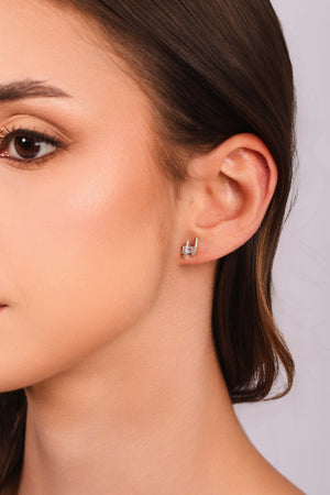 Brinco Filetes Cravejados Baguete Cristal Ródio Branco