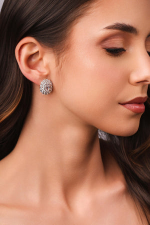 Brinco Oval Pontos de Luz Cristal Ródio Branco